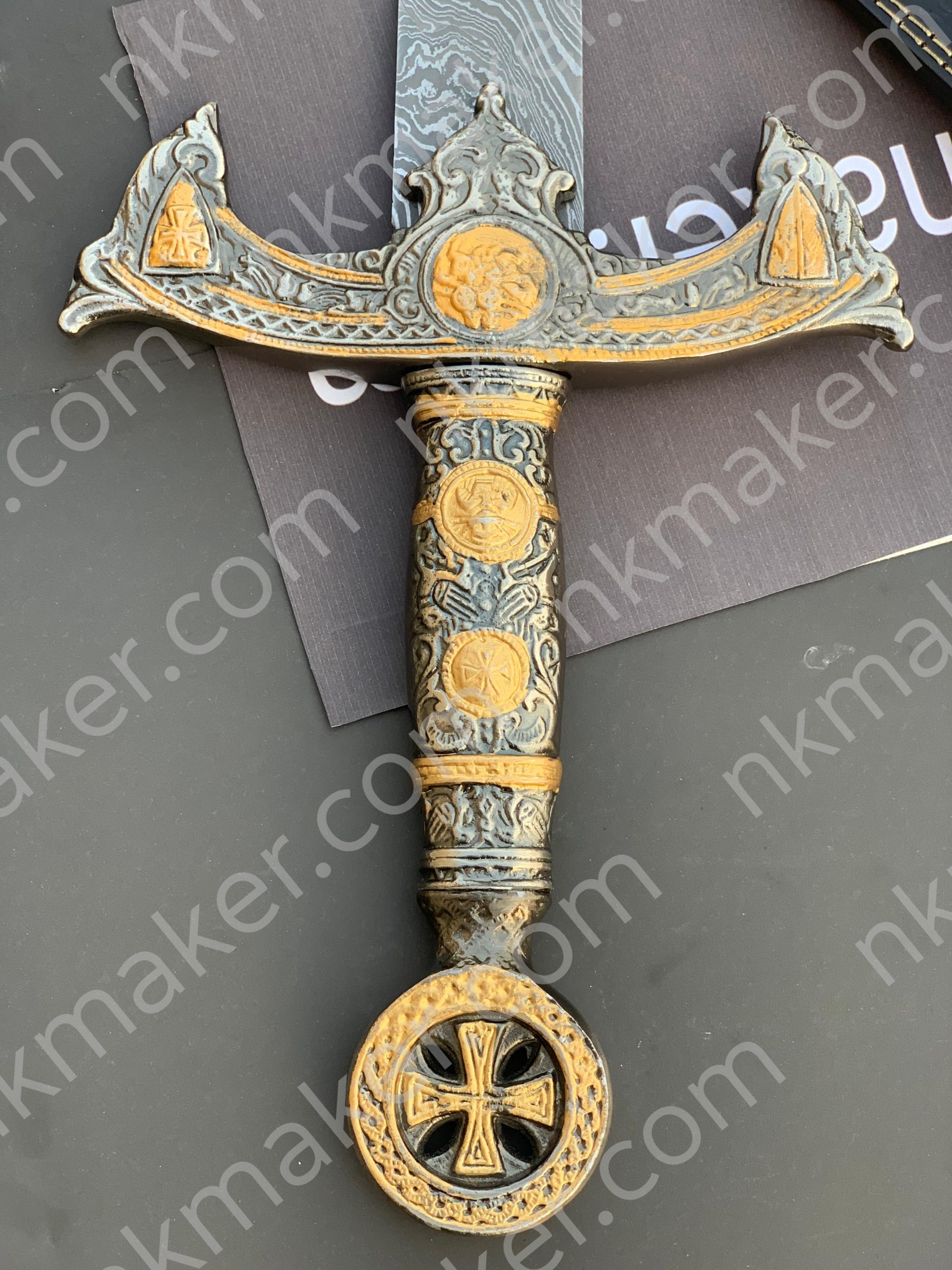 THE TEMPLAR 02 — Custom Handmade | Damascus Steel | Knights Templar Sword | Medieval Crusader Replica with Leather Sheath. More details PM?  Your place order this website plz? https://nkmaker.com/ - Image 9