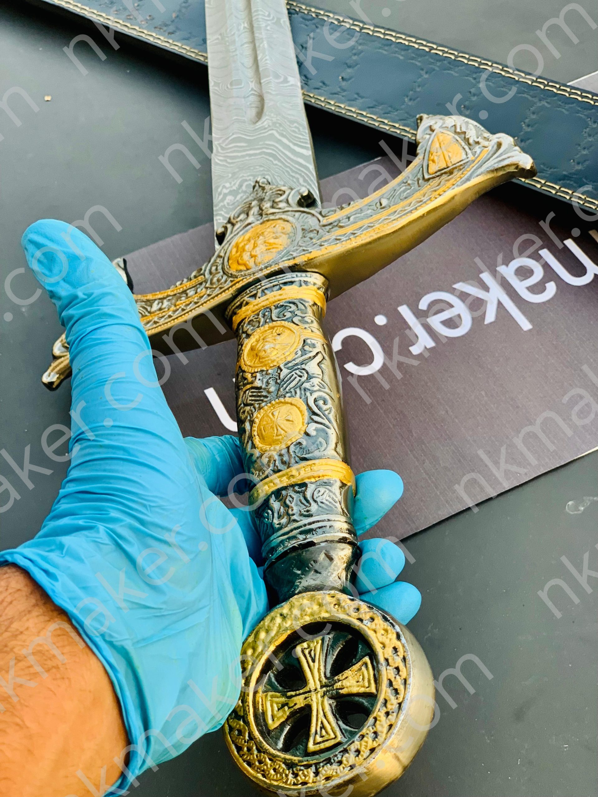THE TEMPLAR 02 — Custom Handmade | Damascus Steel | Knights Templar Sword | Medieval Crusader Replica with Leather Sheath. More details PM?  Your place order this website plz? https://nkmaker.com/ - Image 8