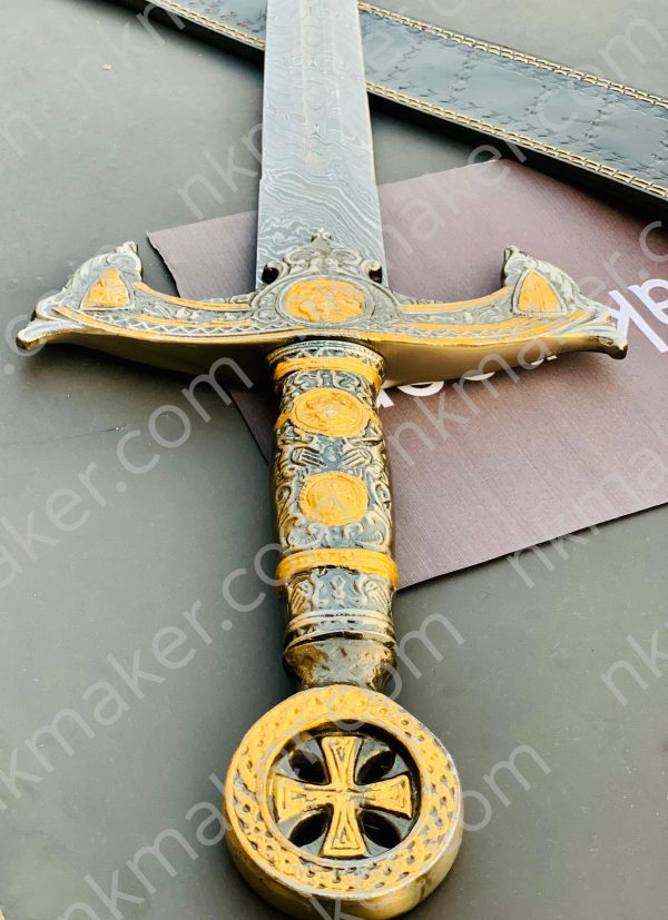 THE TEMPLAR 02 — Custom Handmade | Damascus Steel | Knights Templar Sword | Medieval Crusader Replica with Leather Sheath. More details PM?  Your place order this website plz? https://nkmaker.com/ - Image 7