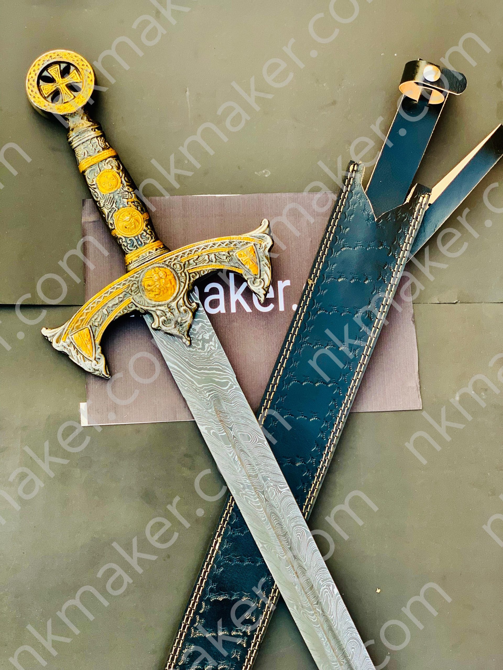 THE TEMPLAR 02 — Custom Handmade | Damascus Steel | Knights Templar Sword | Medieval Crusader Replica with Leather Sheath. More details PM?  Your place order this website plz? https://nkmaker.com/ - Image 2