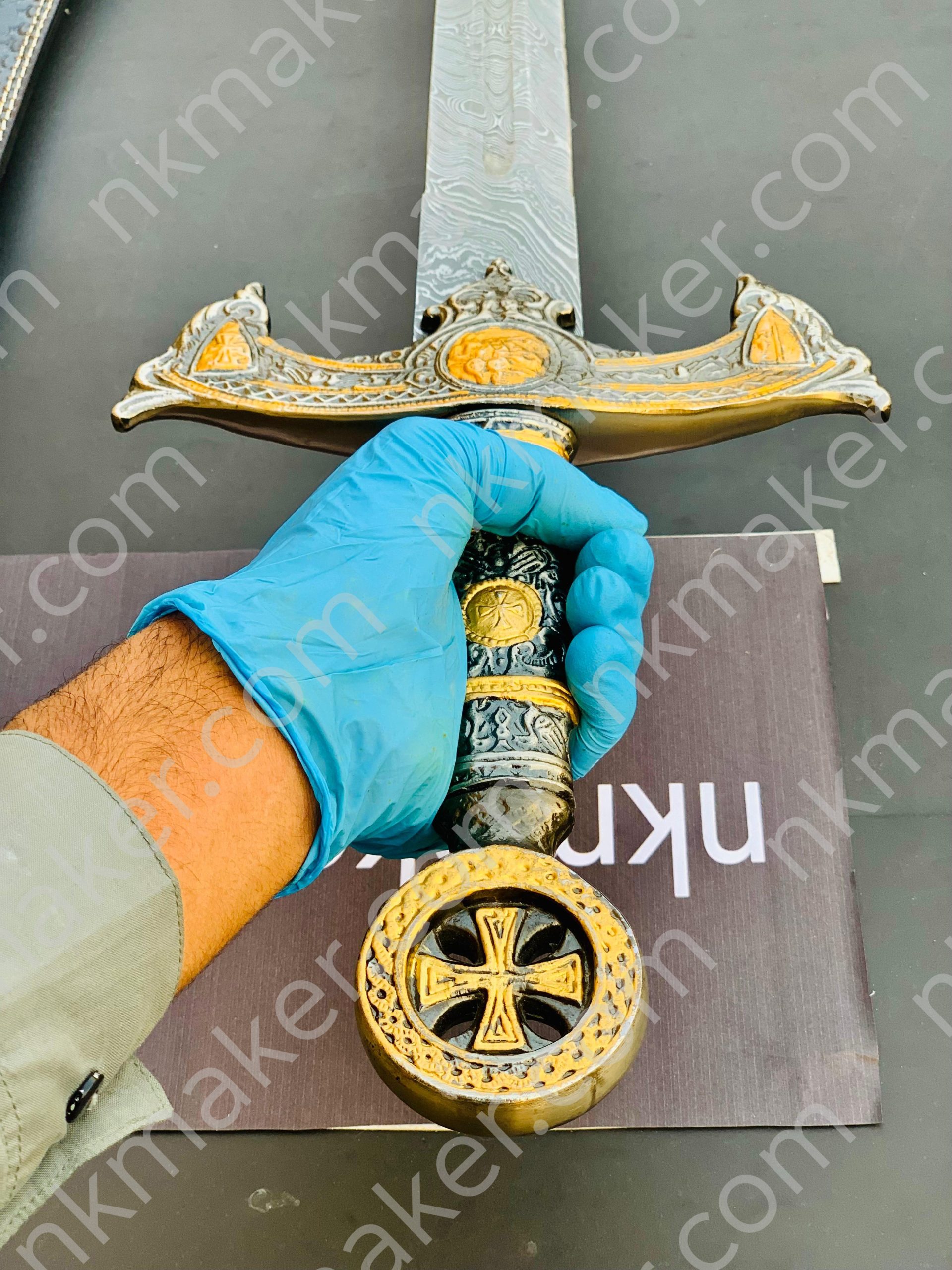 THE TEMPLAR 02 — Custom Handmade | Damascus Steel | Knights Templar Sword | Medieval Crusader Replica with Leather Sheath. More details PM?  Your place order this website plz? https://nkmaker.com/ - Image 6
