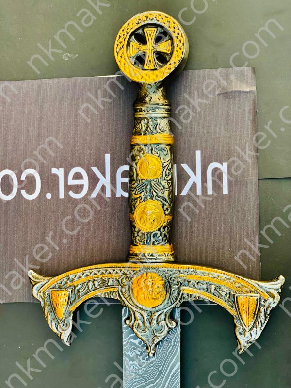 THE TEMPLAR 02 — Custom Handmade | Damascus Steel | Knights Templar Sword | Medieval Crusader Replica with Leather Sheath. More details PM?  Your place order this website plz? https://nkmaker.com/ - Image 5