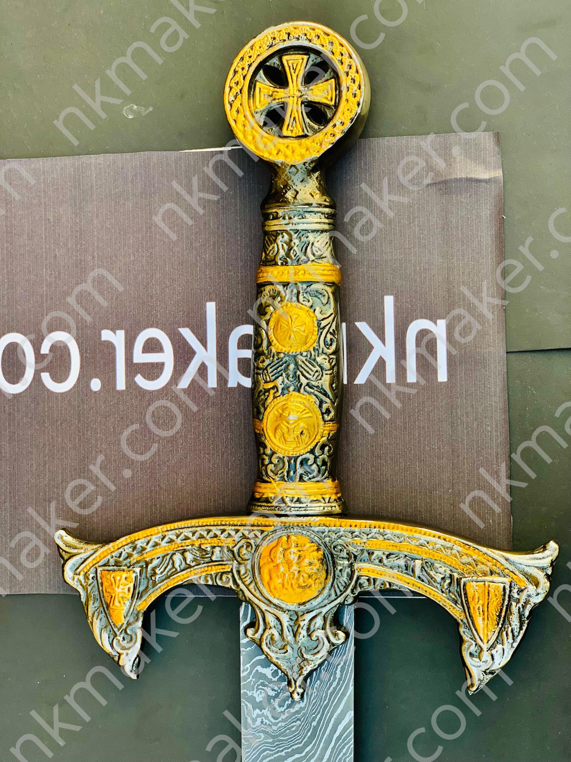 THE TEMPLAR 02 — Custom Handmade | Damascus Steel | Knights Templar Sword | Medieval Crusader Replica with Leather Sheath. More details PM?  Your place order this website plz? https://nkmaker.com/ - Image 5