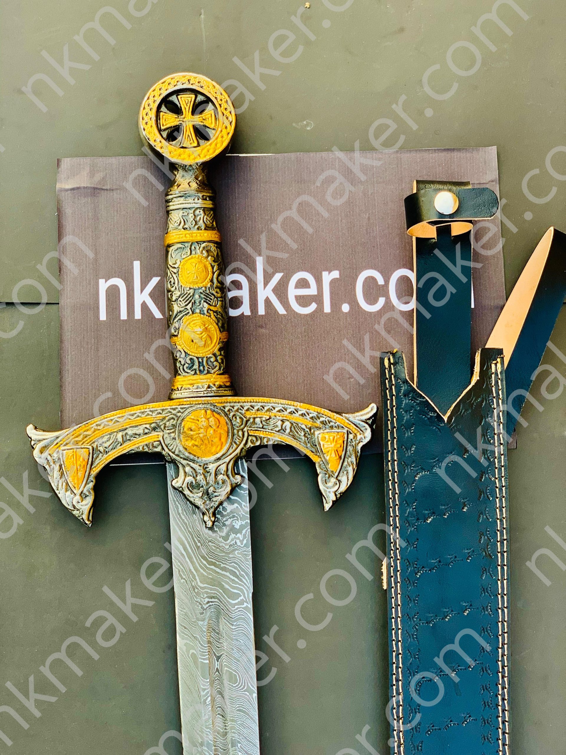 THE TEMPLAR 02 — Custom Handmade | Damascus Steel | Knights Templar Sword | Medieval Crusader Replica with Leather Sheath. More details PM?  Your place order this website plz? https://nkmaker.com/ - Image 4