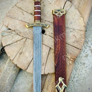 Handmade Damascus Steel Viking Sword: shorp Replica with wooden Scabbard.  More details PM?