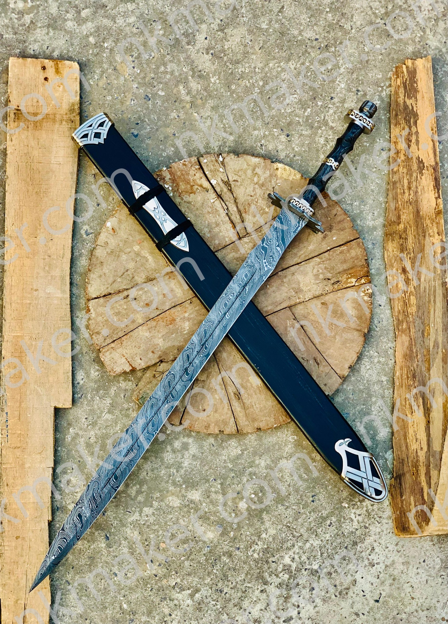 Handmade Damascus Steel Double Edge Viking Sword, Battle Ready Sword With Sheath. More details PM? - Image 2