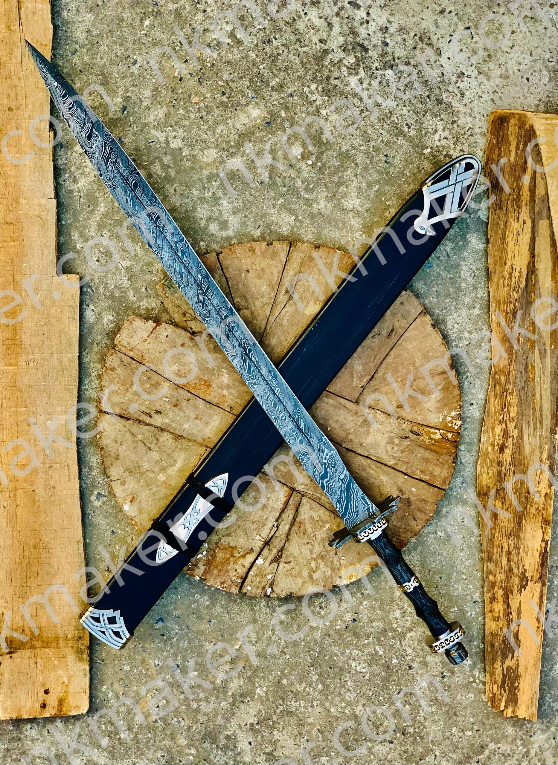 Handmade Damascus Steel Double Edge Viking Sword, Battle Ready Sword With Sheath. More details PM? - Image 7
