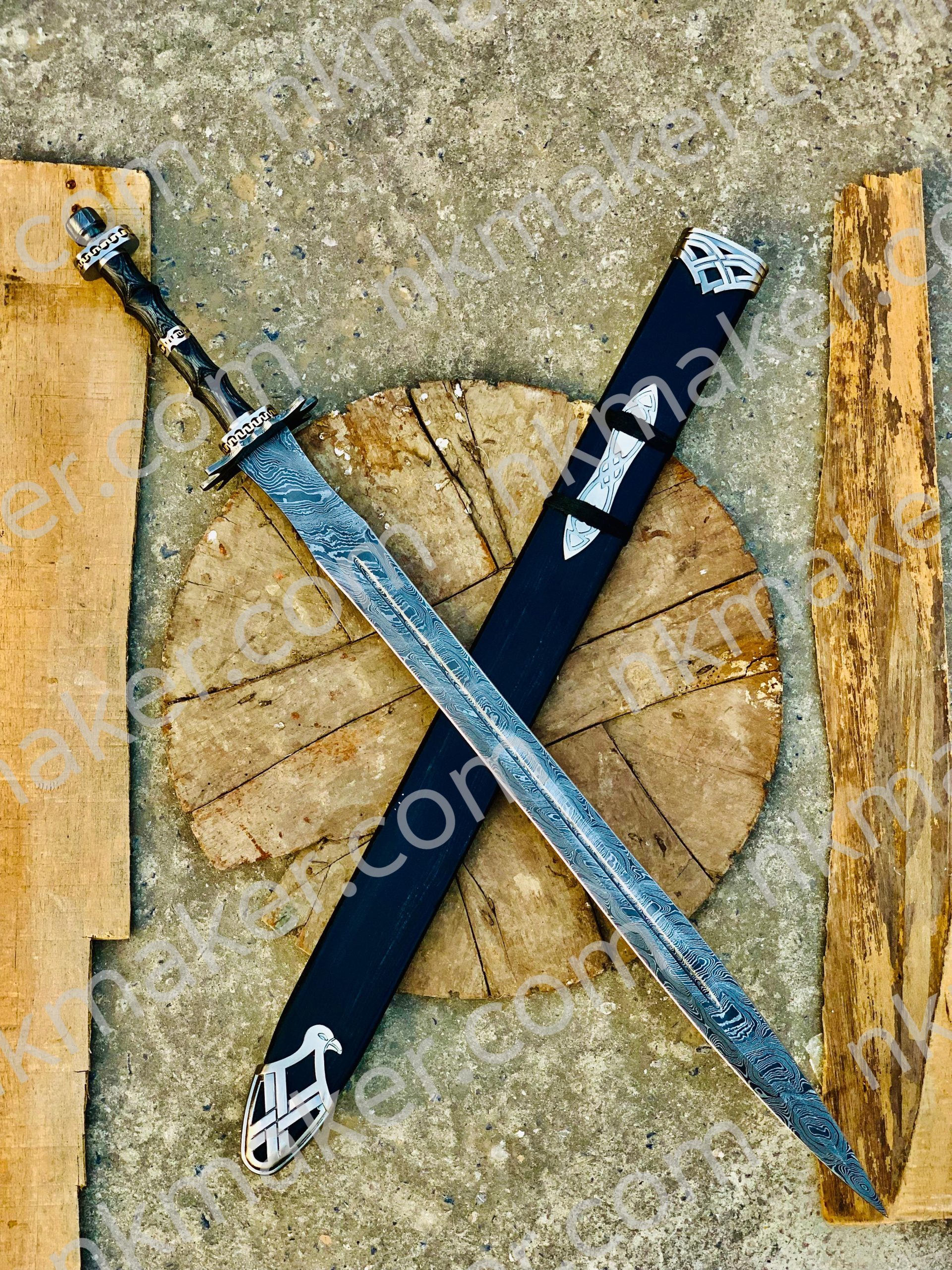 Handmade Damascus Steel Double Edge Viking Sword, Battle Ready Sword With Sheath. More details PM? - Image 3