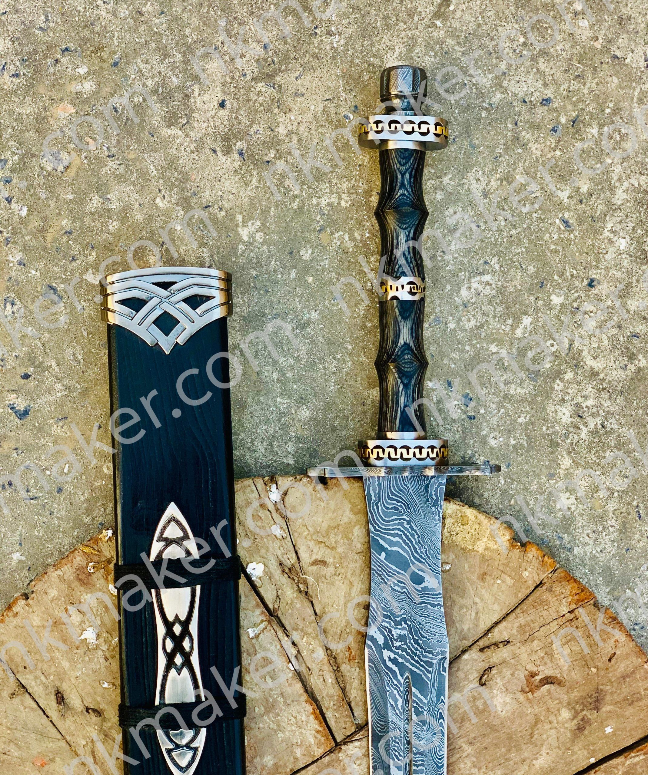 Handmade Damascus Steel Double Edge Viking Sword, Battle Ready Sword With Sheath. More details PM? - Image 4