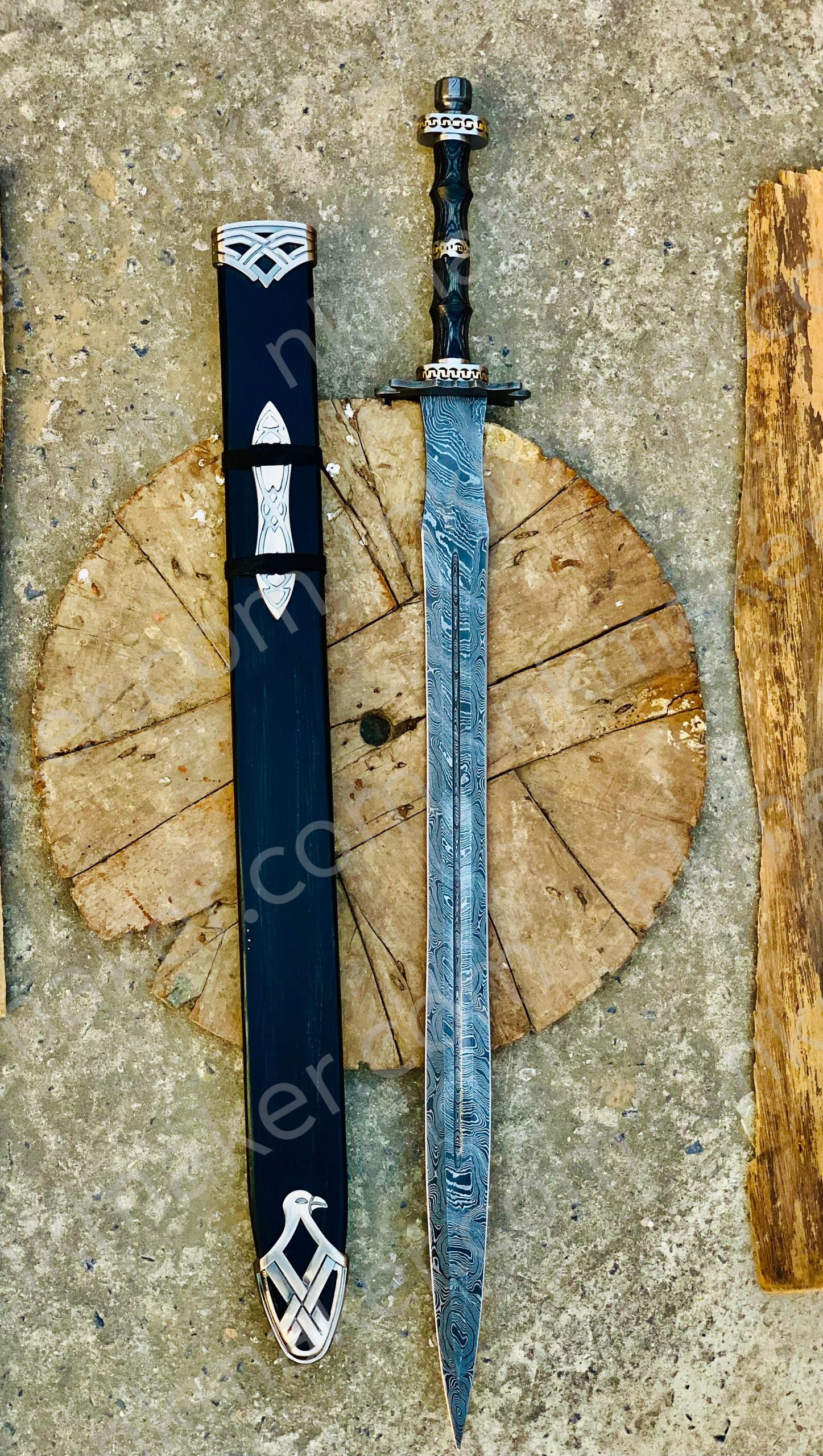 Handmade Damascus Steel Double Edge Viking Sword, Battle Ready Sword With Sheath. More details PM?