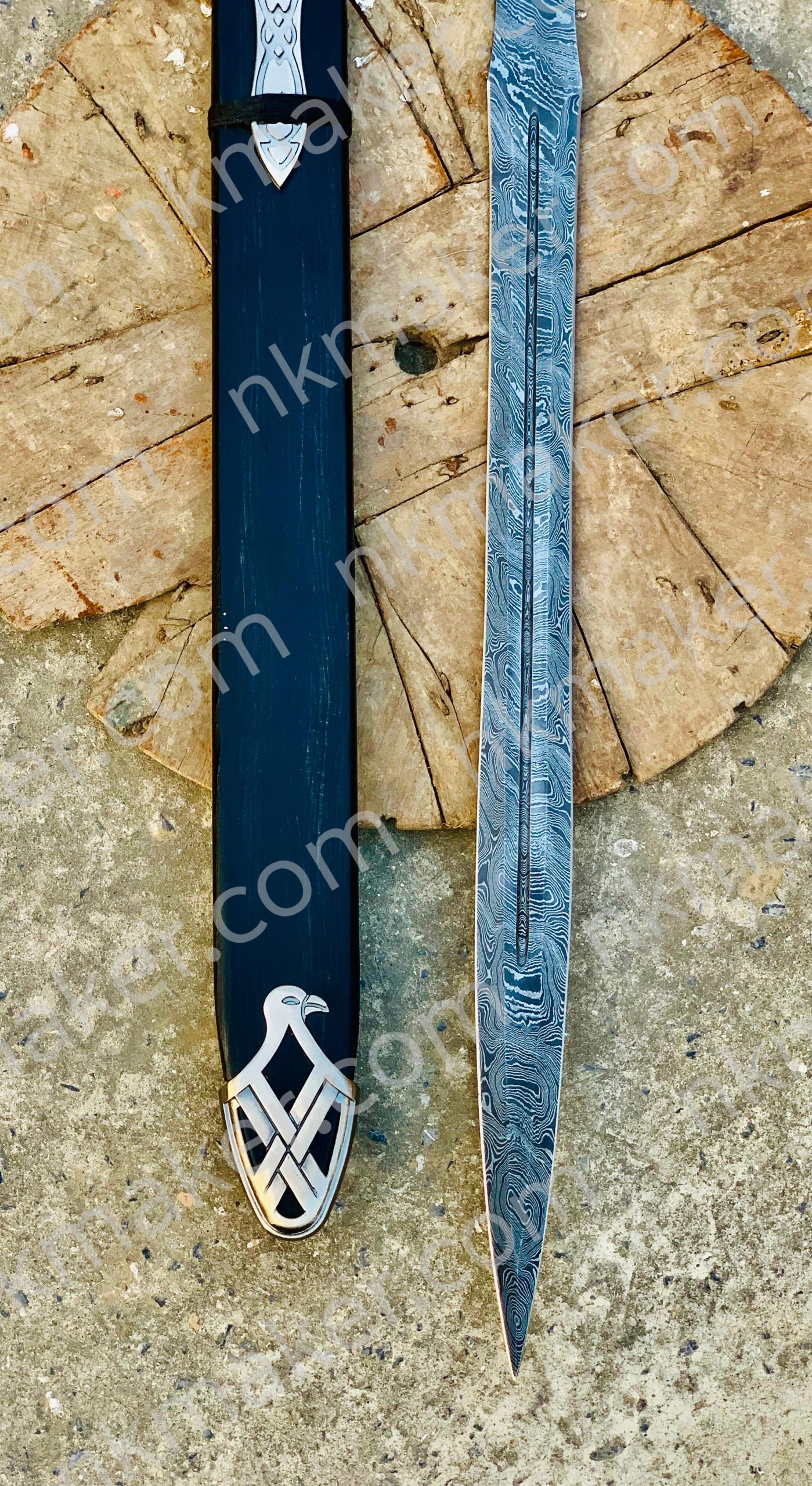 Handmade Damascus Steel Double Edge Viking Sword, Battle Ready Sword With Sheath. More details PM? - Image 5