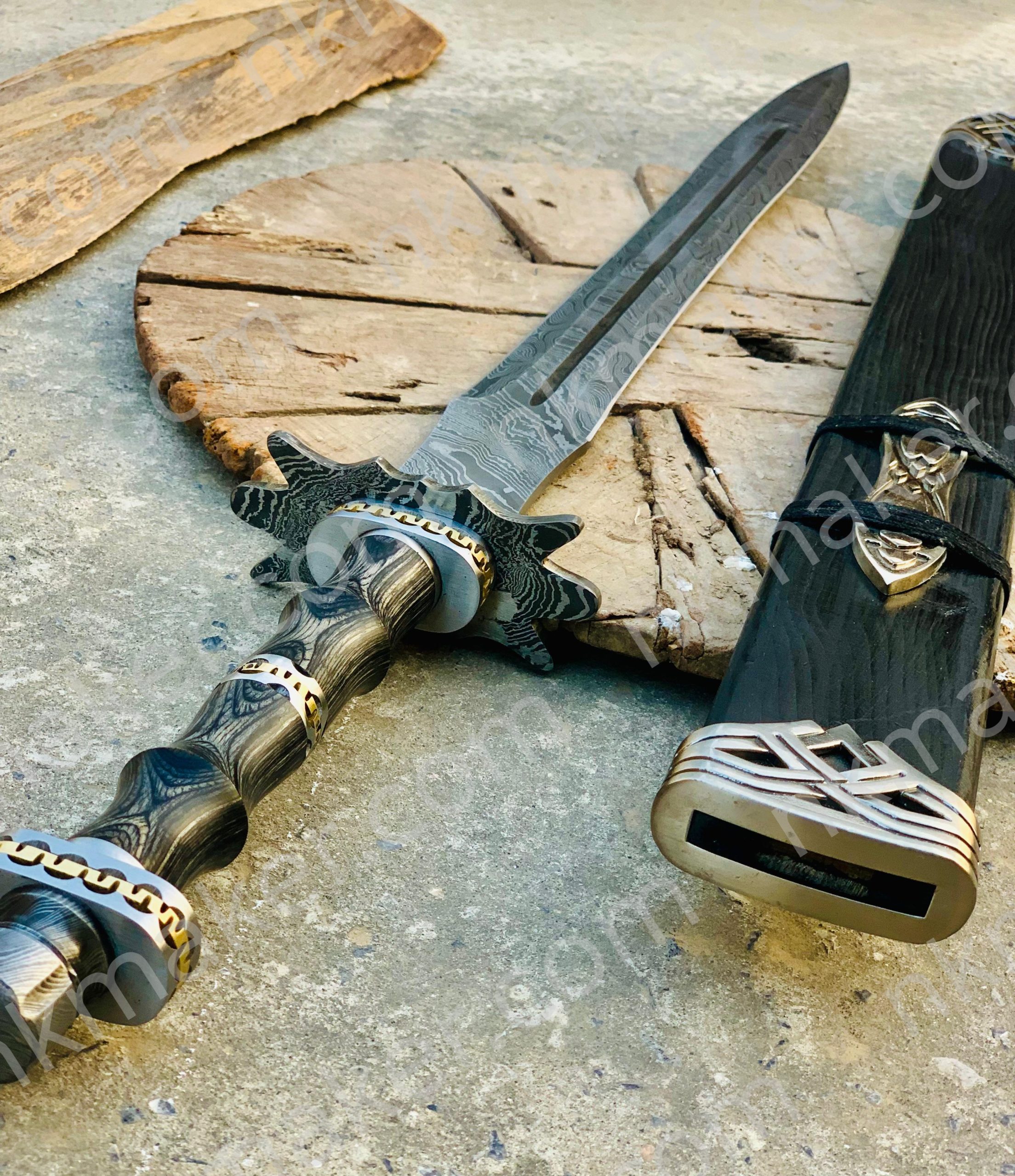 Handmade Damascus Steel Double Edge Viking Sword, Battle Ready Sword With Sheath. More details PM? - Image 6
