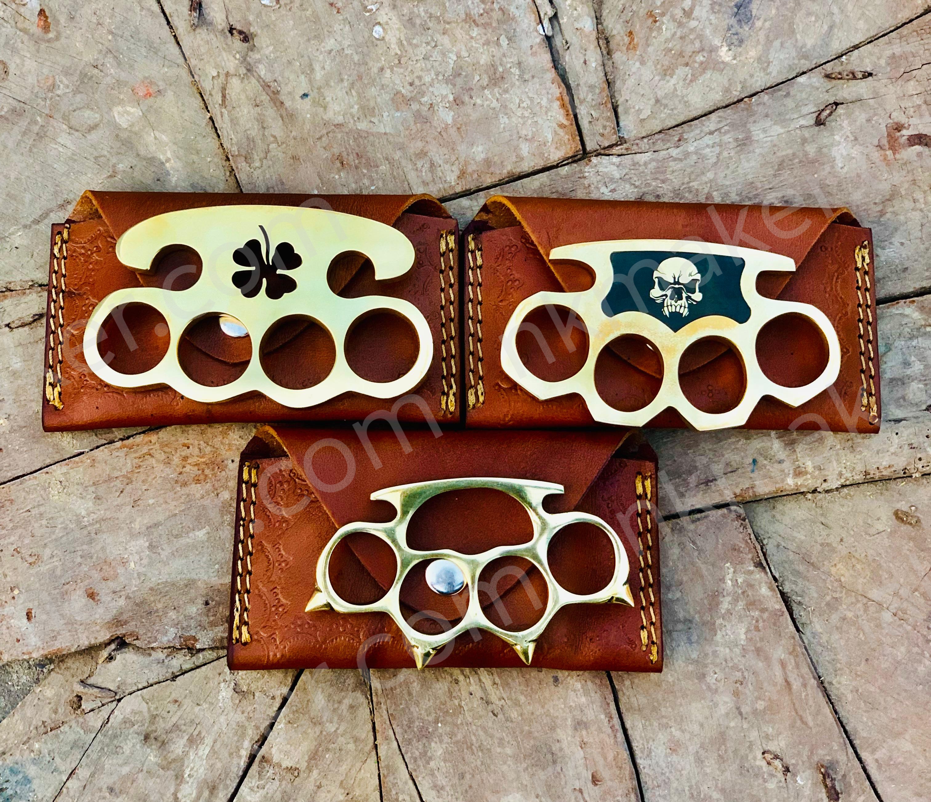 Premium Brass Knuckle Style Metal Collectible with Leather Case | Heavyweight Paperweight Accessory? More details PM?