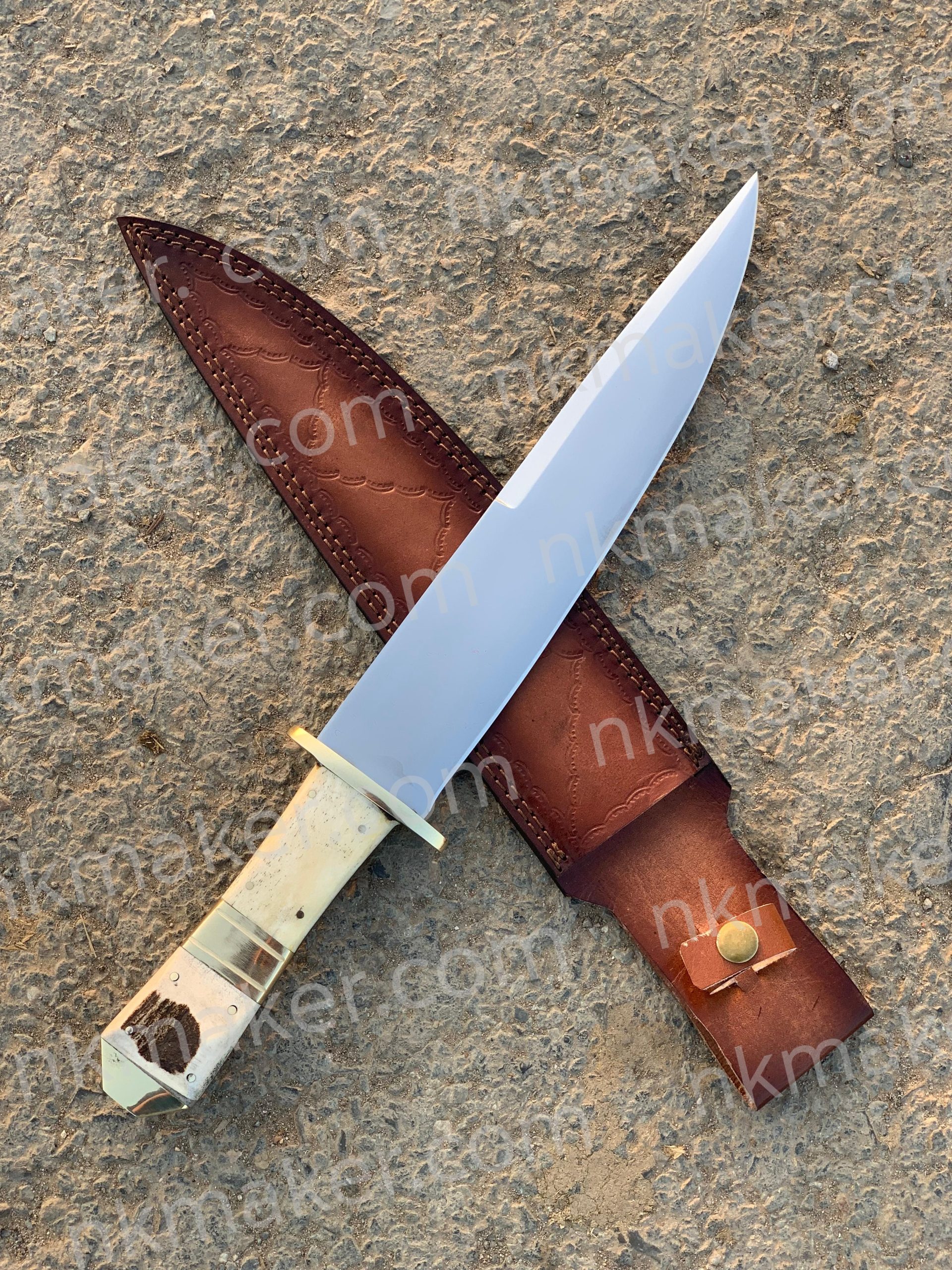 Handcrafted Custom Bowie Knife with Bone Handle & Premium Leather Sheath. More details PM?