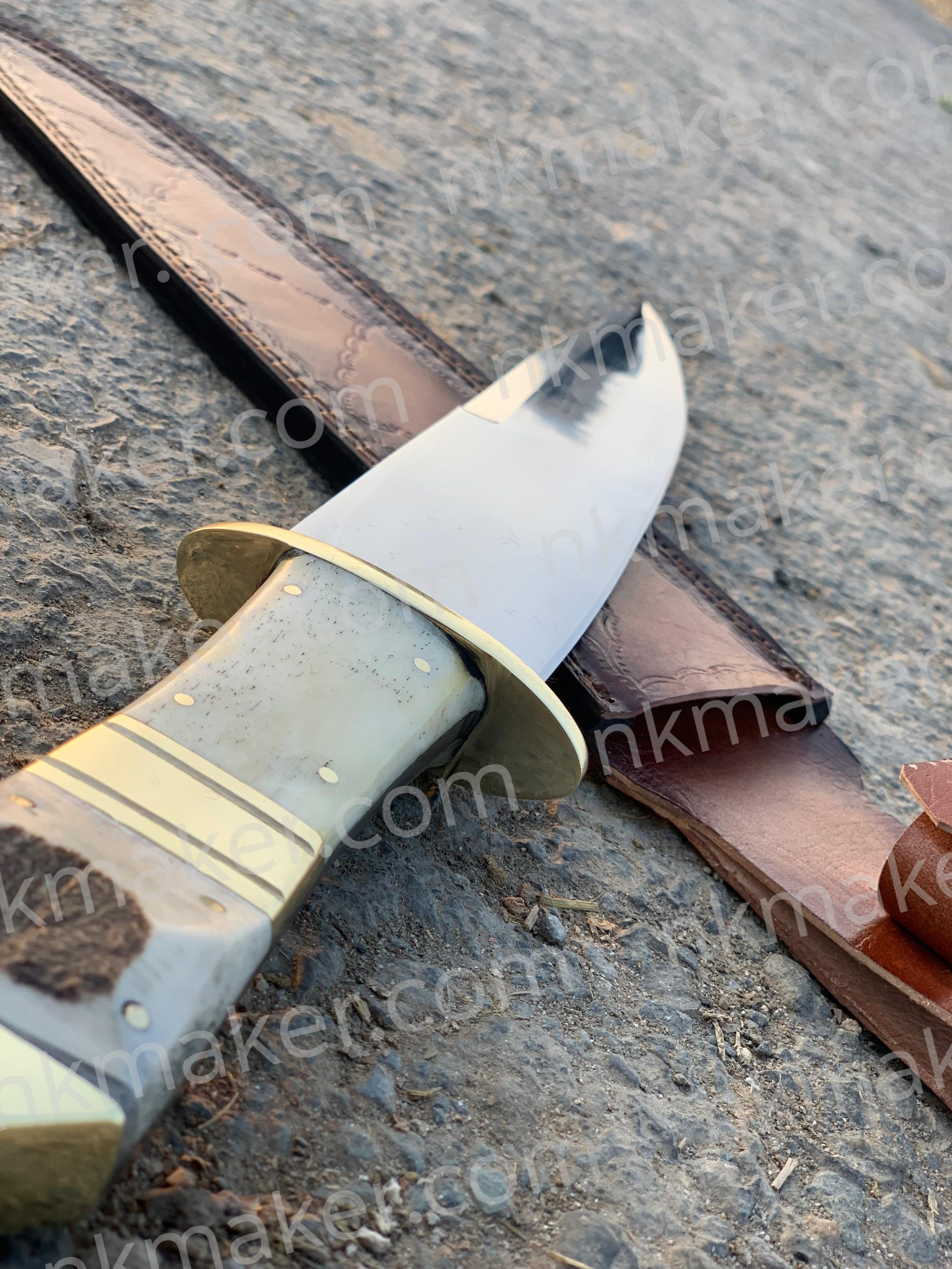 Handcrafted Custom Bowie Knife with Bone Handle & Premium Leather Sheath. More details PM? - Image 2