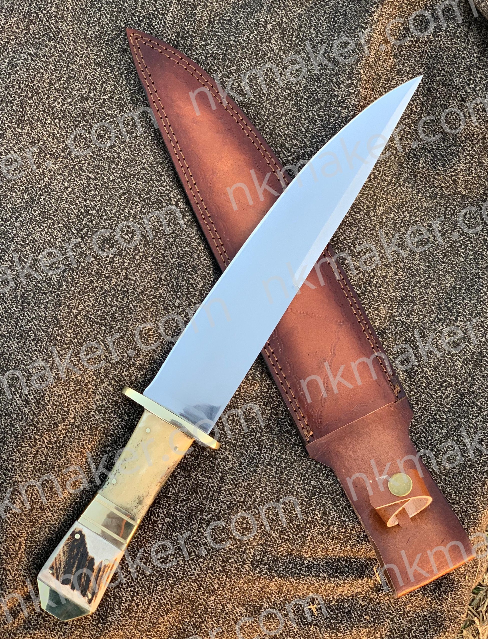 Handcrafted Custom Bowie Knife with Bone Handle & Premium Leather Sheath. More details PM? - Image 5