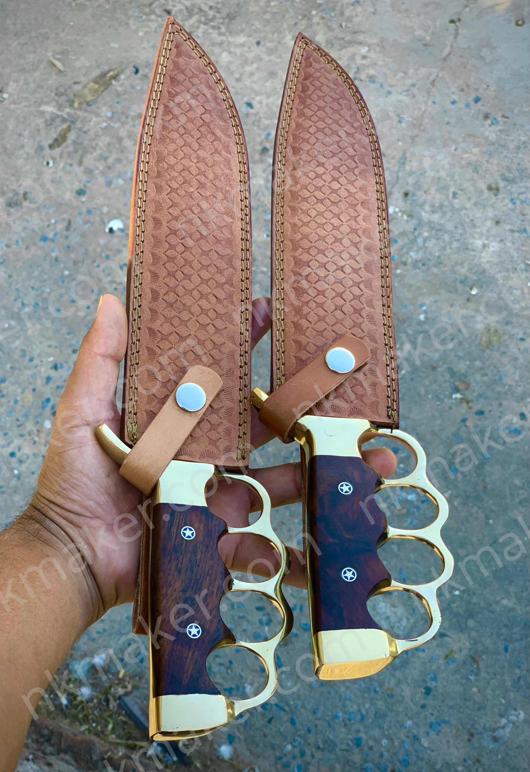 Premium Brass Knuckle Bowie Knife with Leather Sheath – Handmade Hunting & Survival Knife - Image 13