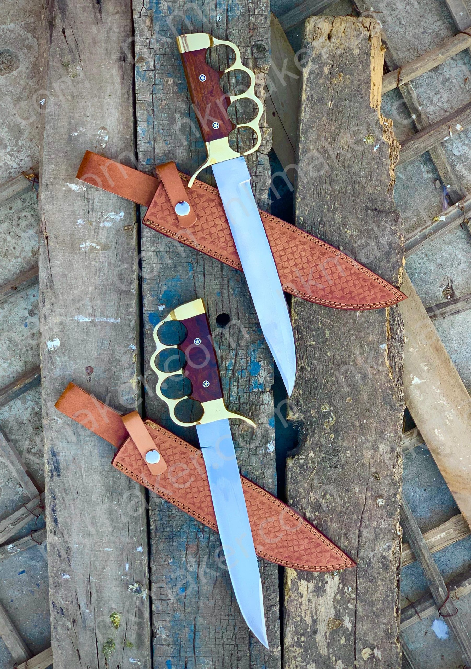 Premium Brass Knuckle Bowie Knife with Leather Sheath – Handmade Hunting & Survival Knife - Image 5