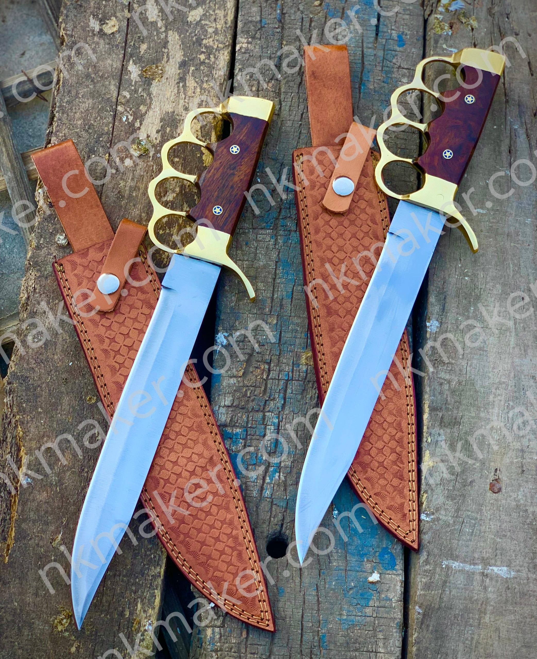 Premium Brass Knuckle Bowie Knife with Leather Sheath – Handmade Hunting & Survival Knife - Image 4
