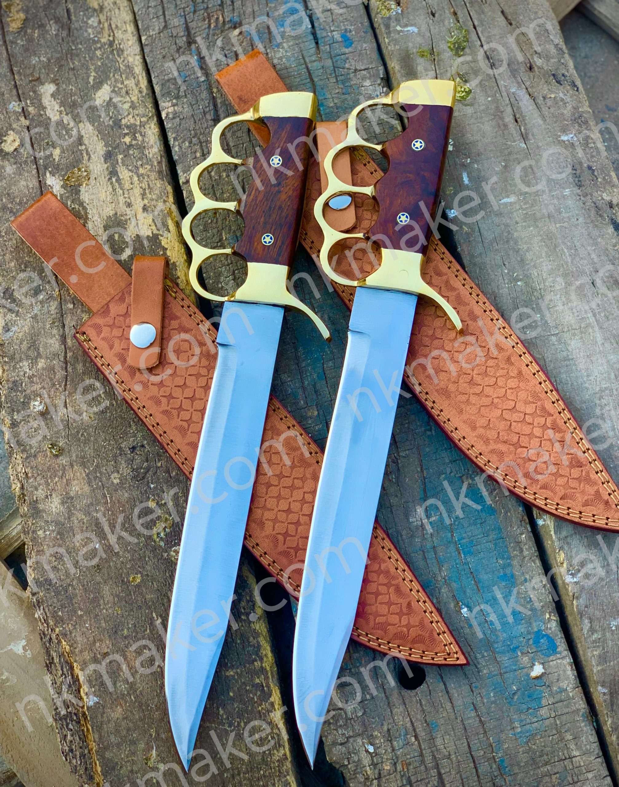 Premium Brass Knuckle Bowie Knife with Leather Sheath – Handmade Hunting & Survival Knife - Image 3