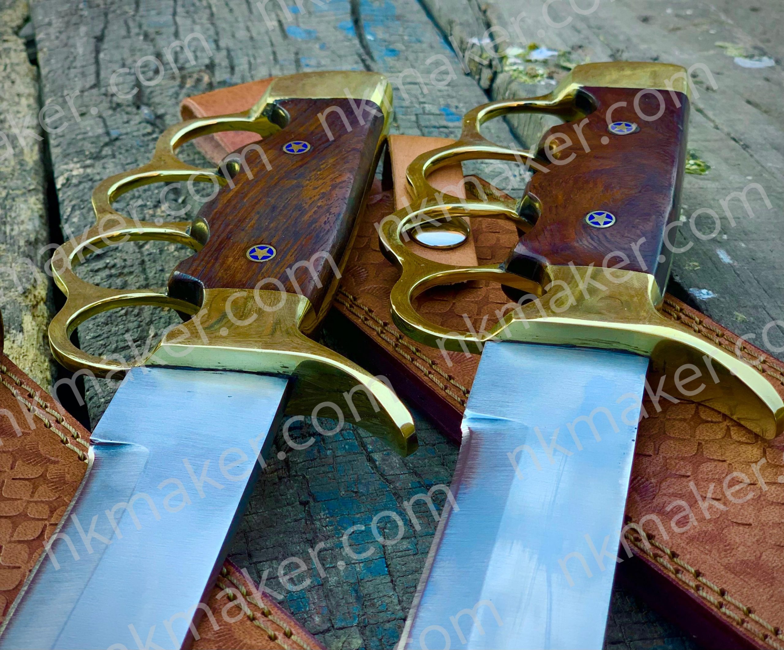 Premium Brass Knuckle Bowie Knife with Leather Sheath – Handmade Hunting & Survival Knife - Image 6