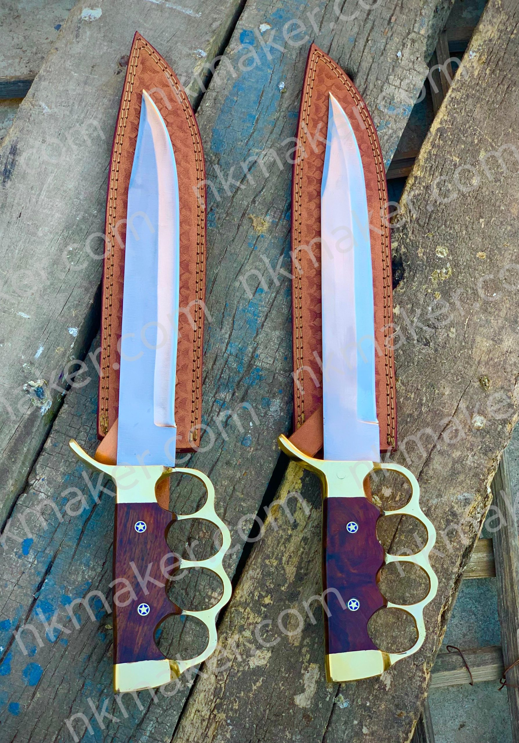 Premium Brass Knuckle Bowie Knife with Leather Sheath – Handmade Hunting & Survival Knife - Image 2