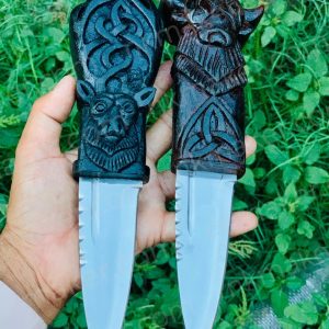 Handcrafted Viking Wolf & Bull Horn Knife Set – Custom Norse Fantasy Daggers