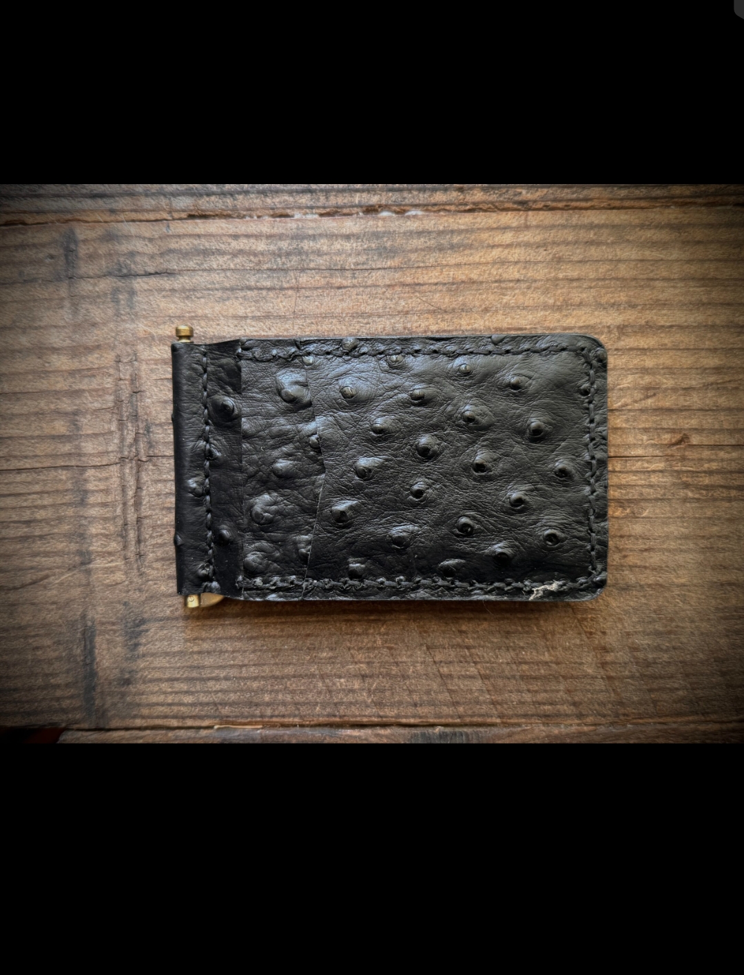 Handcrafted Ostrich Leather Money Clip Wallet – Slim Black Minimalist Front Pocket Design - Image 7