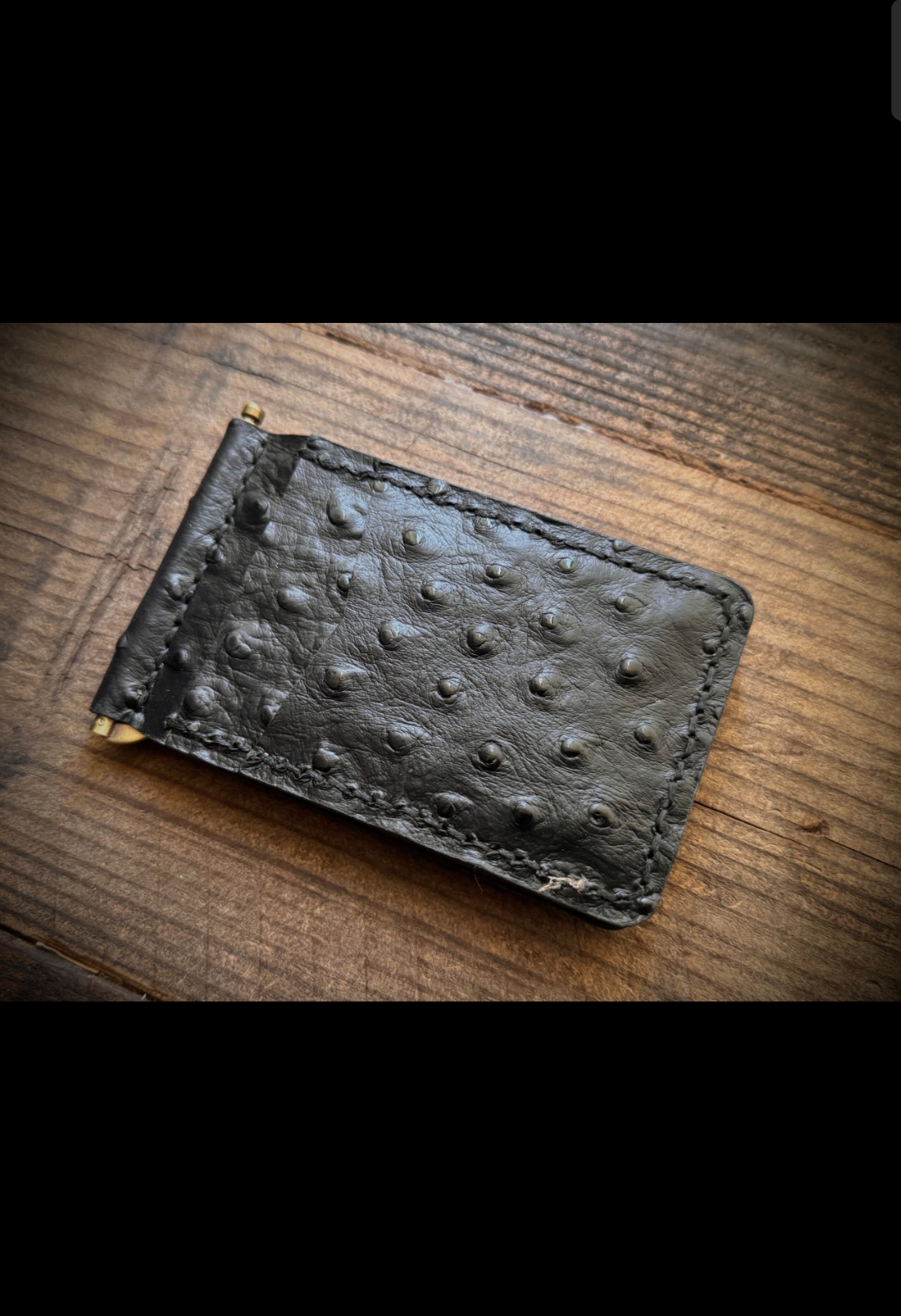 Handcrafted Ostrich Leather Money Clip Wallet – Slim Black Minimalist Front Pocket Design - Image 6