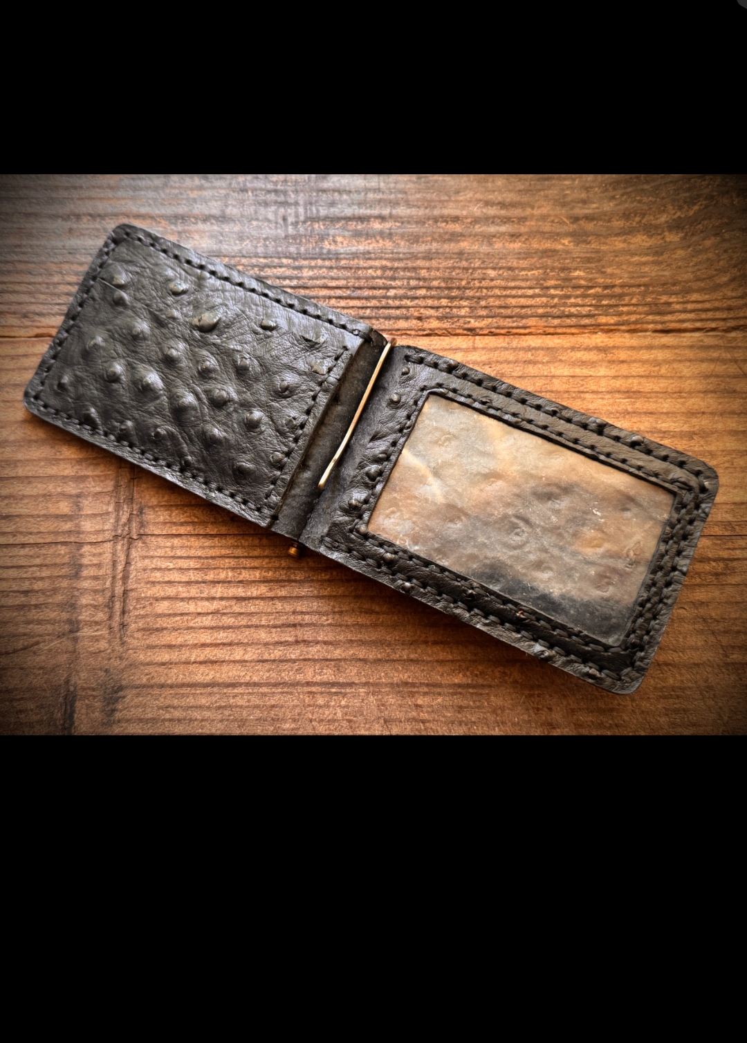 Handcrafted Ostrich Leather Money Clip Wallet – Slim Black Minimalist Front Pocket Design - Image 5