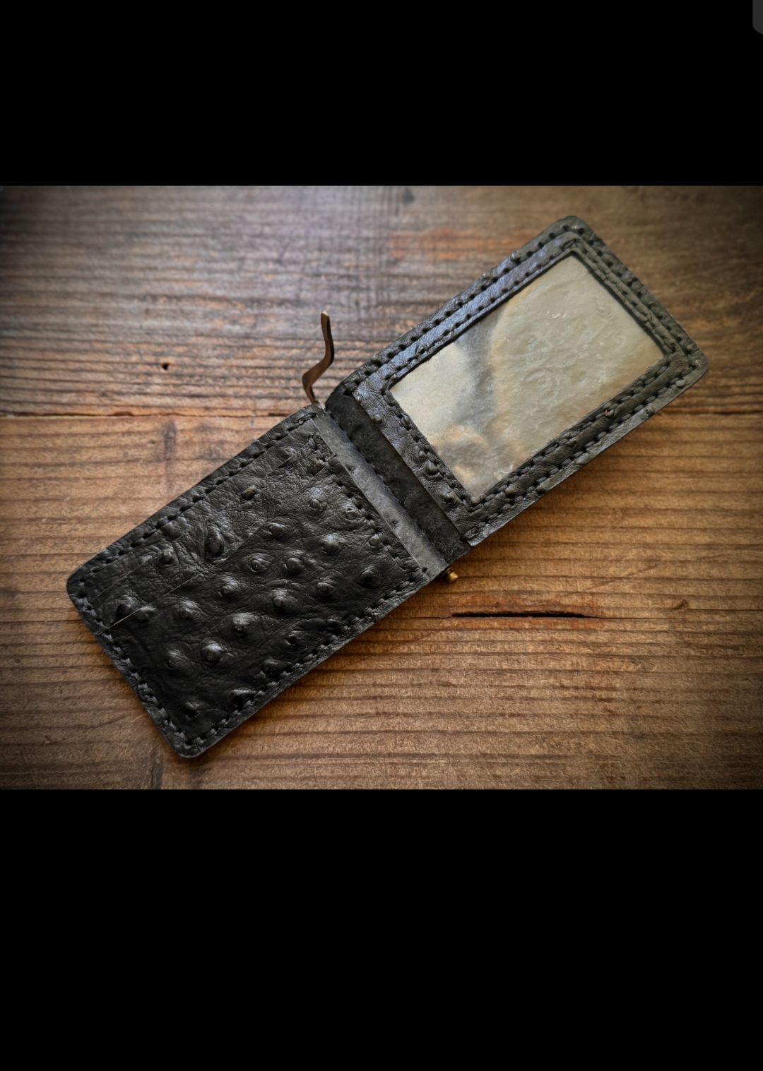 Handcrafted Ostrich Leather Money Clip Wallet – Slim Black Minimalist Front Pocket Design - Image 4