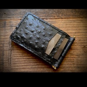 Handcrafted Ostrich Leather Money Clip Wallet – Slim Black Minimalist Front Pocket Design